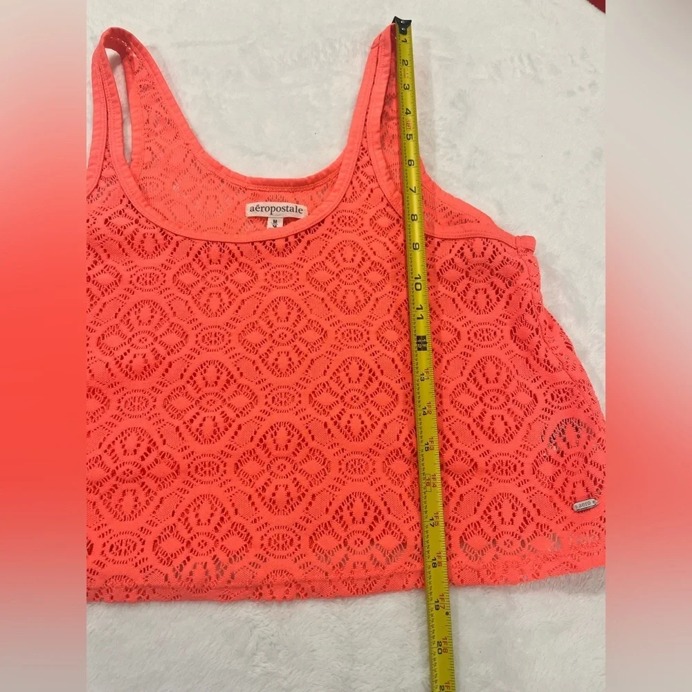 Aeropostale Neon Coral Pink Lace Crop Tank Top - Size Medium